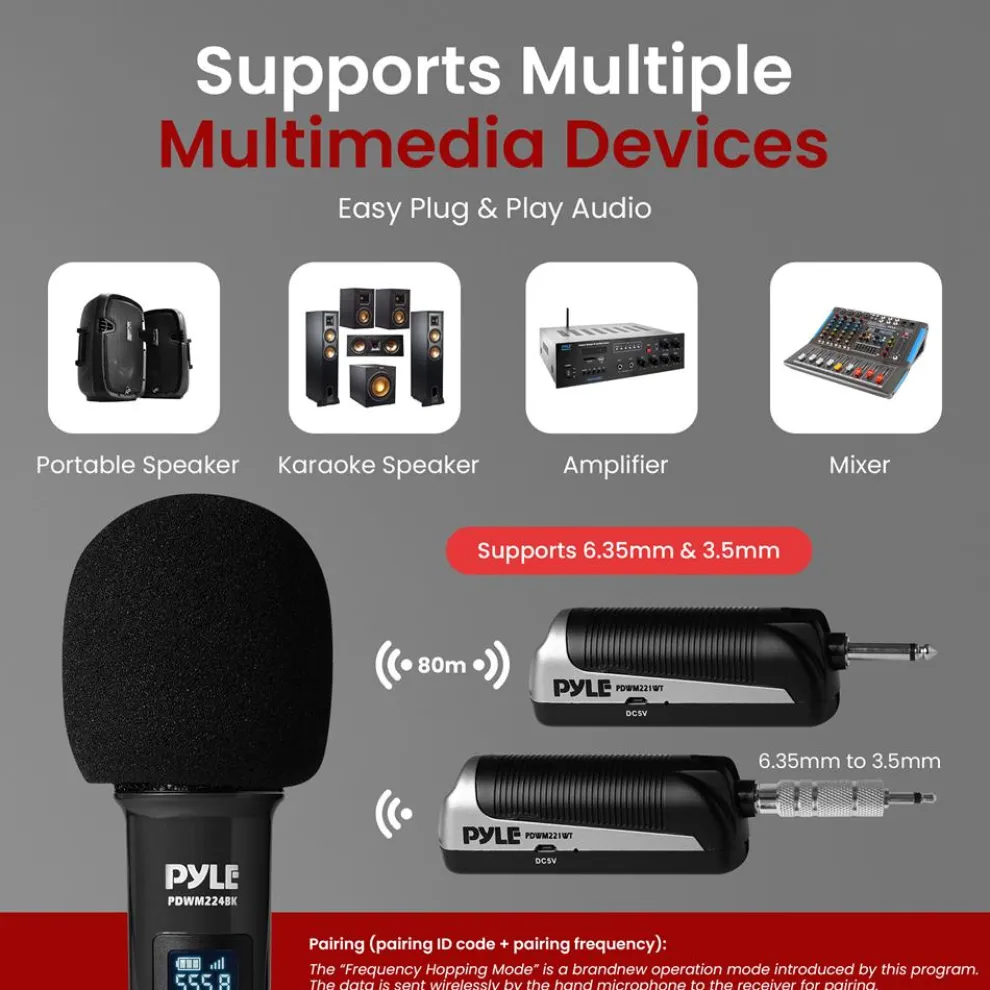 Wireless Microphone System 4-Channel UHF Low Distortion Quad Set