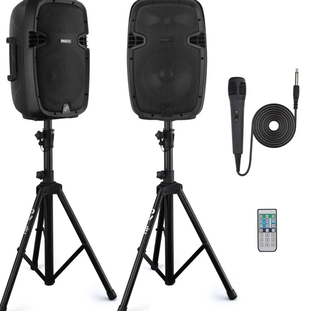 Wireless PA System 1000W Bluetooth Dual 10" Speakers w/ Stands & Mic