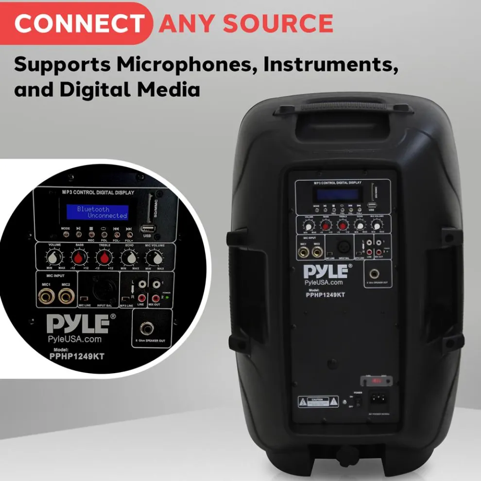 Wireless PA System Kit 1800W - Bluetooth, Dual 12