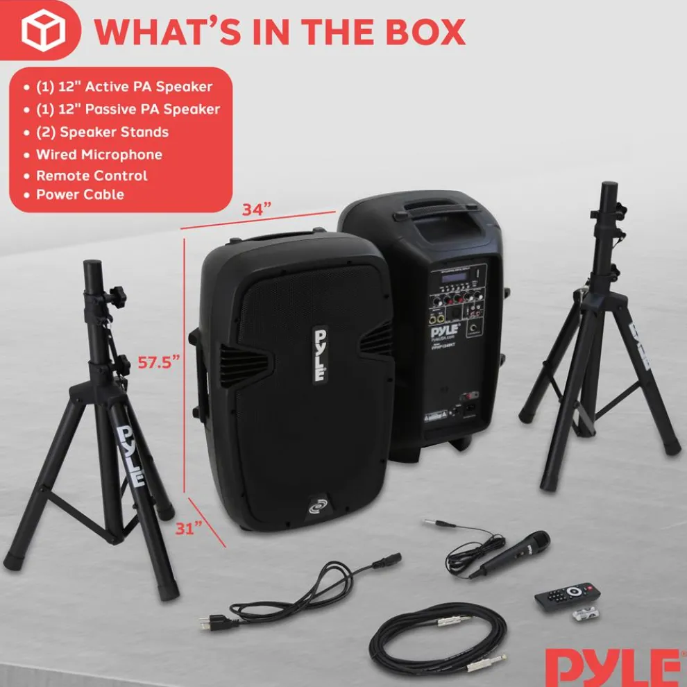 Wireless PA System Kit 1800W - Bluetooth, Dual 12