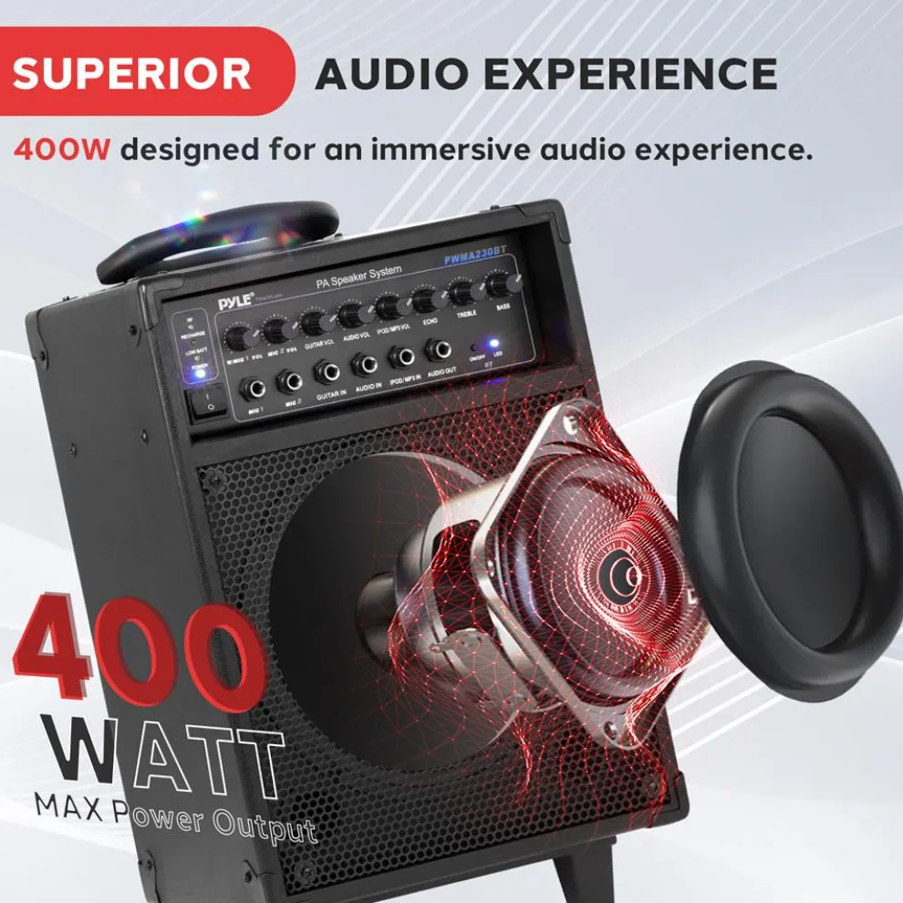 Wireless Portable PA System 400W Rechargeable Bluetooth Speaker w/Wheels