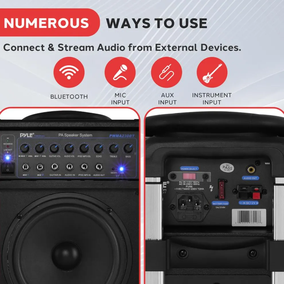 Wireless Portable PA System 400W Rechargeable Bluetooth Speaker w/Wheels