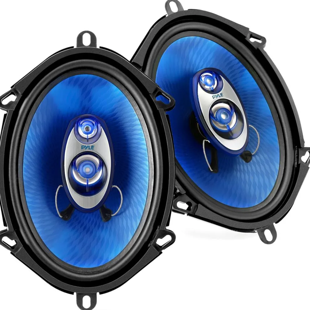 5"x7" Car Speakers Pair, 300W, Blue Poly Cone, Butyl Rubber Surround